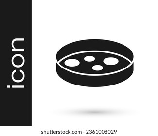 Black Petri dish with bacteria icon isolated on white background.  Vector