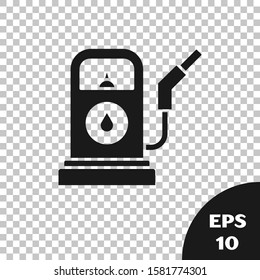 Black Petrol or Gas station icon isolated on transparent background. Car fuel symbol. Gasoline pump.  Vector Illustration