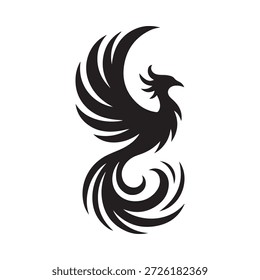 a black phoenix bird with outstretched wings and tail feathers