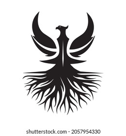 black phoenix with root tail logo design