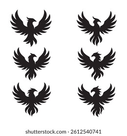 Black Phoenix Silhouette Vector Set