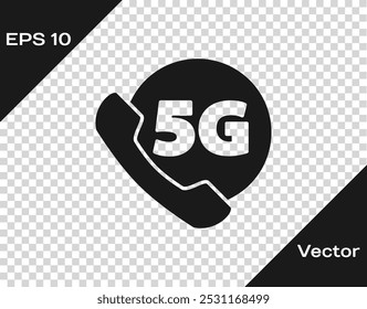 Black Phone with 5G new wireless internet wifi icon isolated on transparent background. Global network high speed connection data rate technology.  Vector