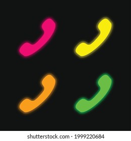 Black Phone Auricular four color glowing neon vector icon