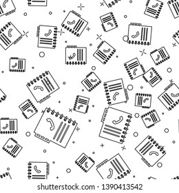 Black Phone book icon isolated seamless pattern on white background. Address book. Telephone directory. Vector Illustration