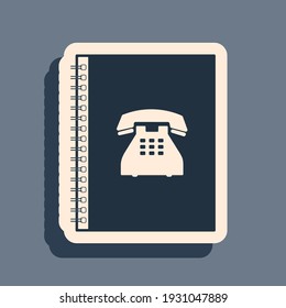 Black Phone book icon isolated on grey background. Address book. Telephone directory. Long shadow style. Vector Illustration