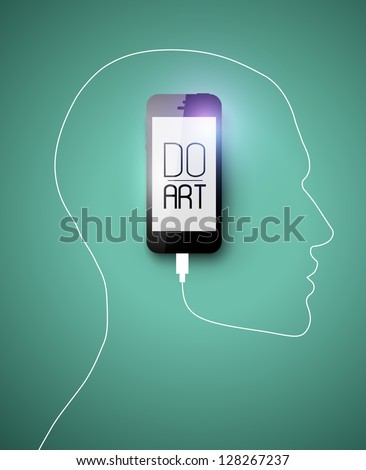 Black Phone forming human face profile with its cable. Creative concept for your design idea, Eps10, vector illustration. Be free!