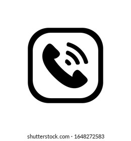 Icono de teléfono negro en un marco aislado en fondo blanco, elemento de negocio en concepto de tecnología. Símbolo móvil, dispositivo de comunicación.