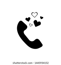 black phone icon with hearts vector