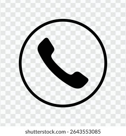 Black phone icon inside a circle, symbolizing communication, contact, and customer support.
