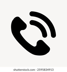 Black phone icon with sound waves. Simple phone symbol. Phone icon represents communication. Phone icon on a white background. User interface icon vector.