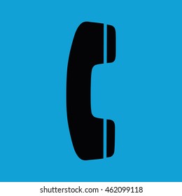Black phone icon vector. Blue background
