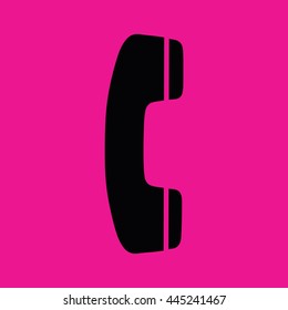 Black phone icon vector. Pink background