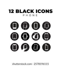 Black phone icons vector pack