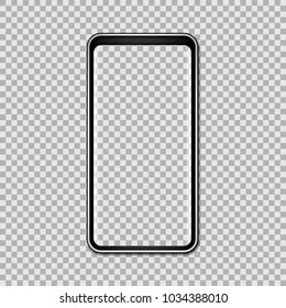 Black phone mock up with blank screen isolated on transparent background. Vector illustration. Eps 10.