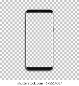 Black phone mock up with blank screen on transparent background.