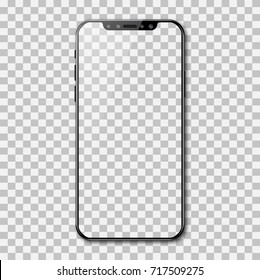 Black phone mock up with blank screen on transparent background.