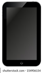 Black phone with power button, isolated on white.