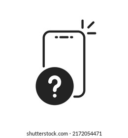 teléfono negro con signo de interrogación como icono de votación en línea. tendencia plana diseño de diseño de perfil web gráfico de tipo de cuestionario moderno aislado en blanco. concepto de solicitud sencilla y distintivo de consulta