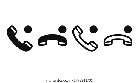Black phone receiver icon set for incoming and outgoing calls with telephone receiver communicatio