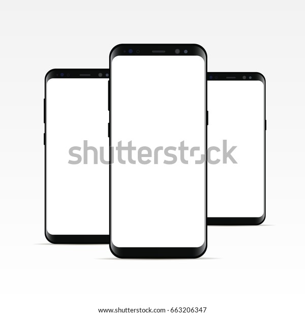 黒い電話サムスン ギャラクシーs8と空の画面 アプリやモバイルウェブサイトのデザインを紹介する 応答性の高い3つの画面のモックアップ ベクターイラスト のベクター画像素材 ロイヤリティフリー