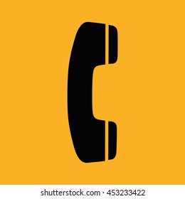 Black phone vector icon. Yellow background