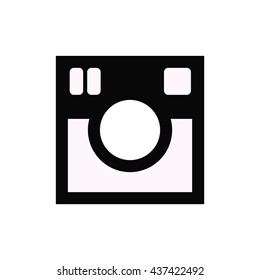 black photo camera with application on background gradient