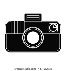 black photo camera with application on background gradient