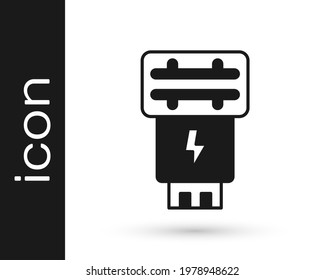 Icono de flash de la cámara de fotos en negro aislado en fondo blanco.  Vector