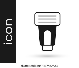 Icono de flash de la cámara de fotos en negro aislado en fondo blanco.  Vector