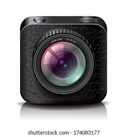 Black photo camera icon for apps photo-realistic vector illustration