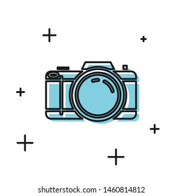 Black Photo camera icon isolated on white background. Foto camera icon.  Vector Illustration