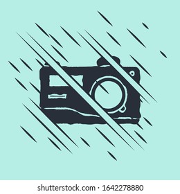 Black Photo camera icon isolated on green background. Foto camera icon. Glitch style. Vector Illustration
