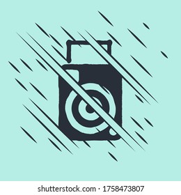 Black Photo camera icon isolated on green background. Foto camera icon. Glitch style. Vector Illustration