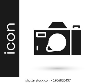 Black Photo camera icon isolated on white background. Foto camera icon.  Vector