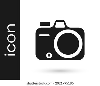 Black Photo camera icon isolated on white background. Foto camera. Digital photography.  Vector