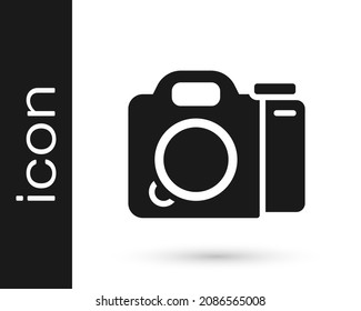Black Photo camera icon isolated on white background. Foto camera. Digital photography.  Vector