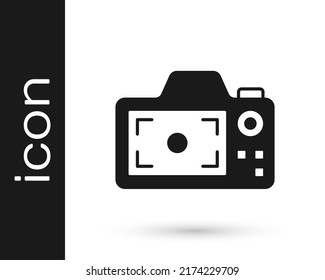 Black Photo camera icon isolated on white background. Foto camera. Digital photography.  Vector