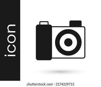 Black Photo camera icon isolated on white background. Foto camera. Digital photography.  Vector