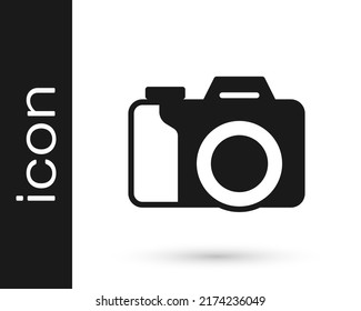 Black Photo camera icon isolated on white background. Foto camera. Digital photography.  Vector