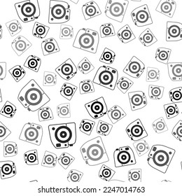 Black Photo camera icon isolated seamless pattern on white background. Foto camera. Digital photography.  Vector