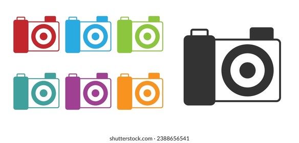 Black Photo camera icon isolated on white background. Foto camera. Digital photography. Set icons colorful. Vector