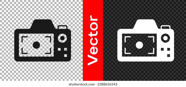 Black Photo camera icon isolated on transparent background. Foto camera. Digital photography.  Vector