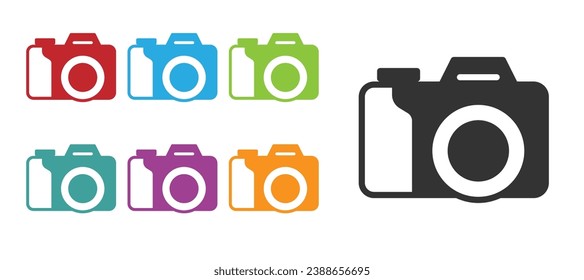 Black Photo camera icon isolated on white background. Foto camera. Digital photography. Set icons colorful. Vector