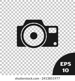 Black Photo camera icon isolated on transparent background. Foto camera icon.  Vector