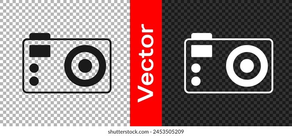 Black Photo camera icon isolated on transparent background. Foto camera. Digital photography.  Vector