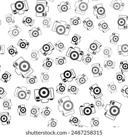 Black Photo camera icon isolated seamless pattern on white background. Foto camera. Digital photography.  Vector