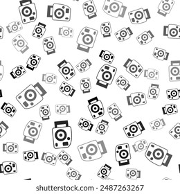 Black Photo camera icon isolated seamless pattern on white background. Foto camera. Digital photography.  Vector