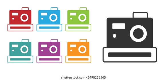 Black Photo camera icon isolated on white background. Foto camera. Digital photography. Set icons colorful. Vector