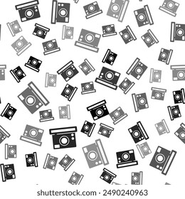 Black Photo camera icon isolated seamless pattern on white background. Foto camera icon.  Vector