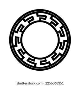 Black photo frame built out of a vintage ornament. A chain link of an abstract medieval pattern. vector round logo.